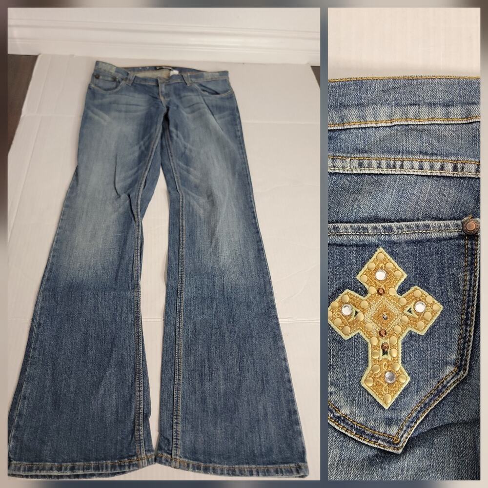 Petrol Cameron Jeans Womens SZ 29 Low Rise Bootcut Embellished Dark Wash Y2K 90s